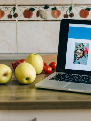 Fruits and Vegetables Near the Laptop